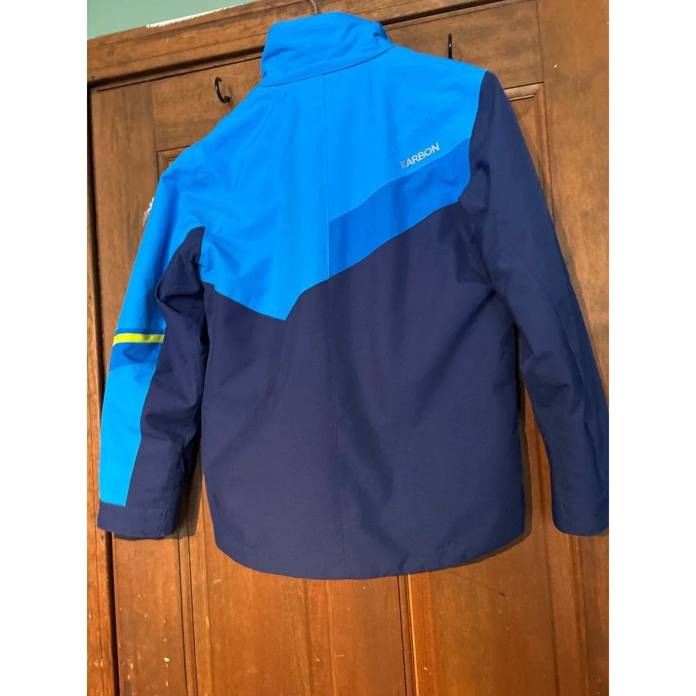 Karbon Kids Blue‎ Colorblock Ski Jacket Size 12 Waterproof Winter Snow Coat